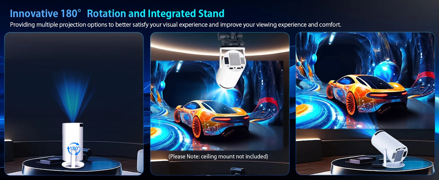 Upgraded HY300PRO Mini Projector with WiFi6 & BT5.4, Portable Beamer 4K Support, Auto Vertical Keystone 180° Rotation for Movies