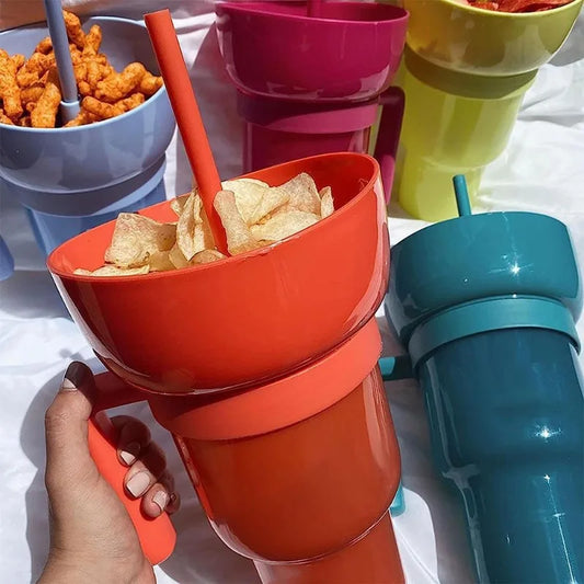 New 2 IN 1 Creative Sip N Snack Cups Integrated Beverage Cup with Handle Portable Beverage Cup Novel Design and Many Functions
