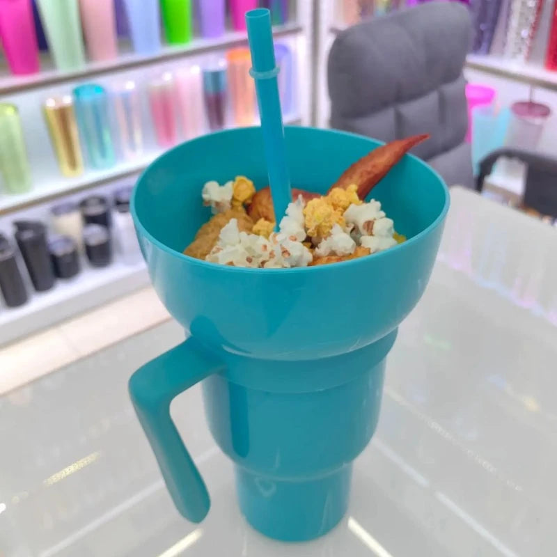 New 2 IN 1 Creative Sip N Snack Cups Integrated Beverage Cup with Handle Portable Beverage Cup Novel Design and Many Functions