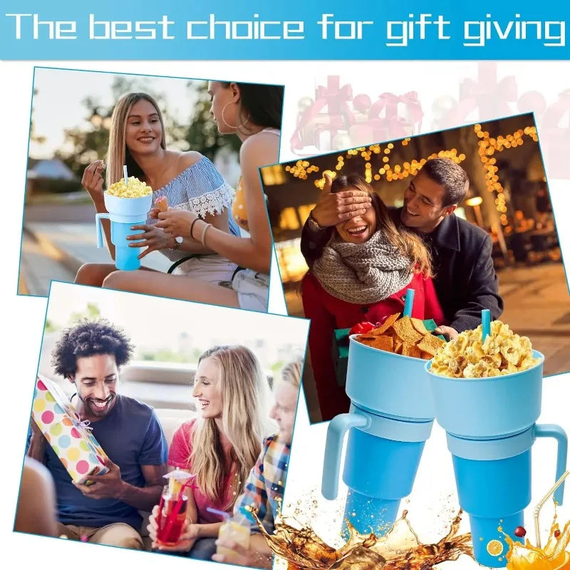 New 2 IN 1 Creative Sip N Snack Cups Integrated Beverage Cup with Handle Portable Beverage Cup Novel Design and Many Functions
