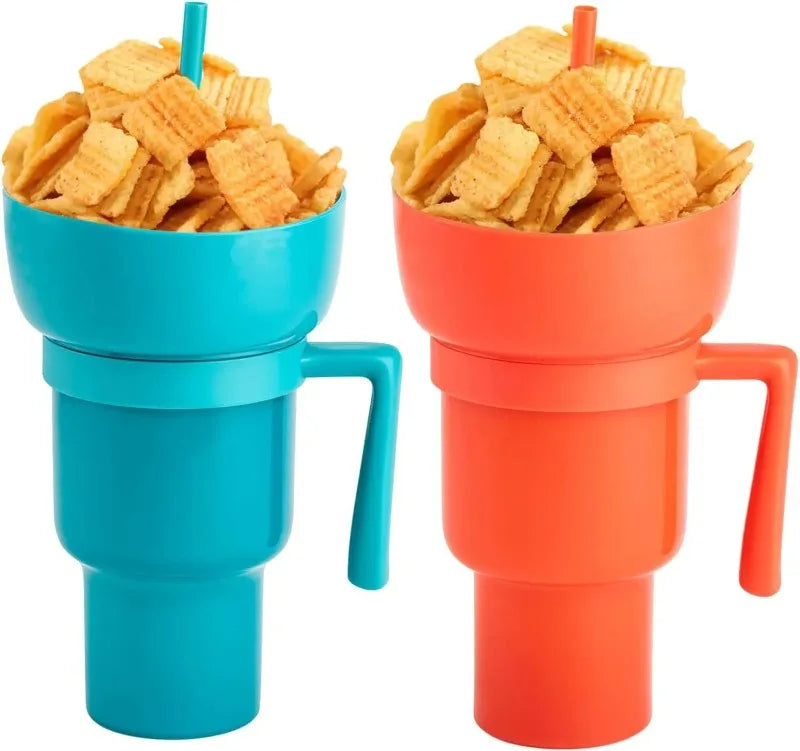 New 2 IN 1 Creative Sip N Snack Cups Integrated Beverage Cup with Handle Portable Beverage Cup Novel Design and Many Functions