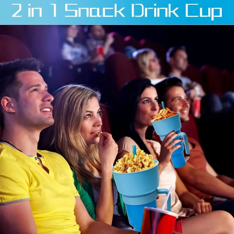 New 2 IN 1 Creative Sip N Snack Cups Integrated Beverage Cup with Handle Portable Beverage Cup Novel Design and Many Functions