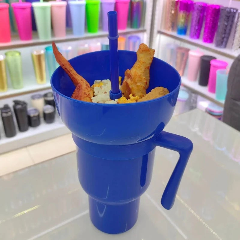 New 2 IN 1 Creative Sip N Snack Cups Integrated Beverage Cup with Handle Portable Beverage Cup Novel Design and Many Functions