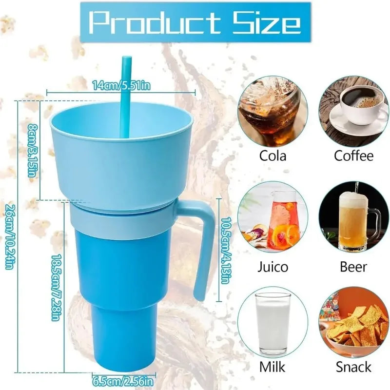 New 2 IN 1 Creative Sip N Snack Cups Integrated Beverage Cup with Handle Portable Beverage Cup Novel Design and Many Functions