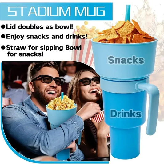 New 2 IN 1 Creative Sip N Snack Cups Integrated Beverage Cup with Handle Portable Beverage Cup Novel Design and Many Functions